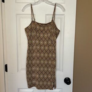 Women's Stitch & Pine Mini Brown, Yellow And White Geometric Dress. Size Large